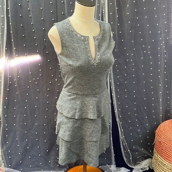 Juicy Couture Rhinestone Embellished Ruffle Layered Gray Dress - Picture 3 of 8